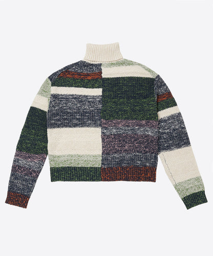 mix color high neck zip knit_9