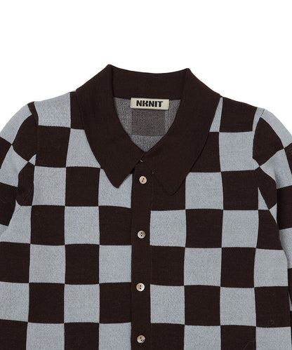 checker pattern shoulder pad  KNIT shirt_10