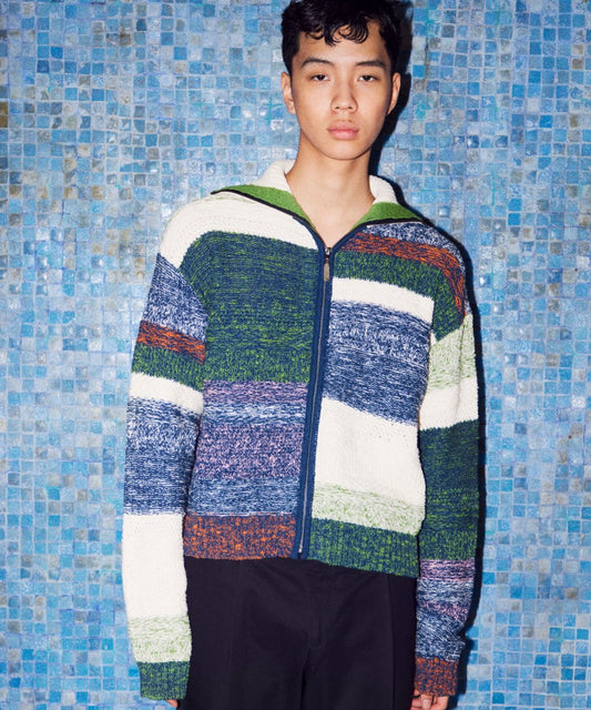 mix color high neck zip knit_1