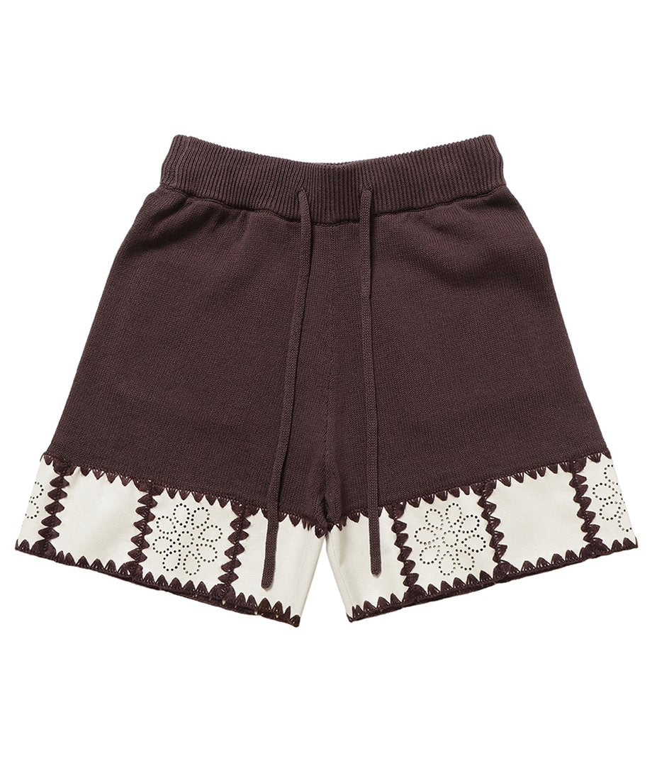 vegan leather/KNIT short pants_7