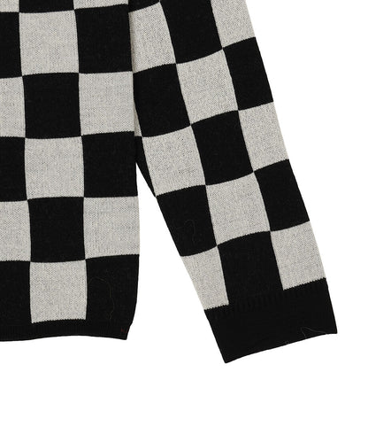 checker pattern shoulder pad  KNIT shirt_7