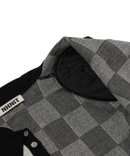 checker pattern shoulder pad  KNIT shirt_9