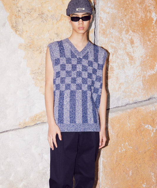 check stripe knit vest_1