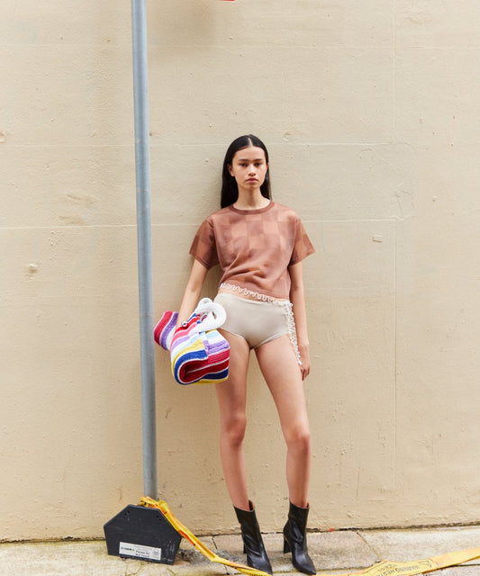 sheer checker pattern KNIT T-shirt_1