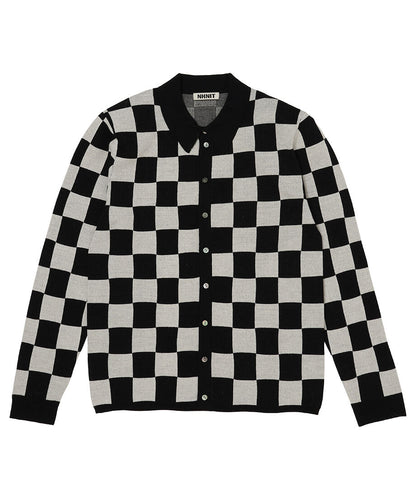 checker pattern shoulder pad  KNIT shirt_2