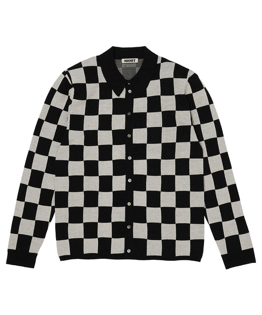 checker pattern shoulder pad  KNIT shirt_2