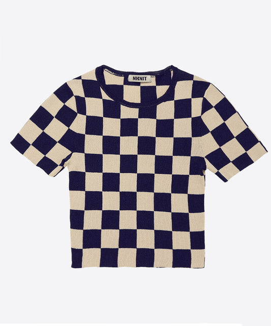 paper mix pattern knit T-shirt mini  check_2