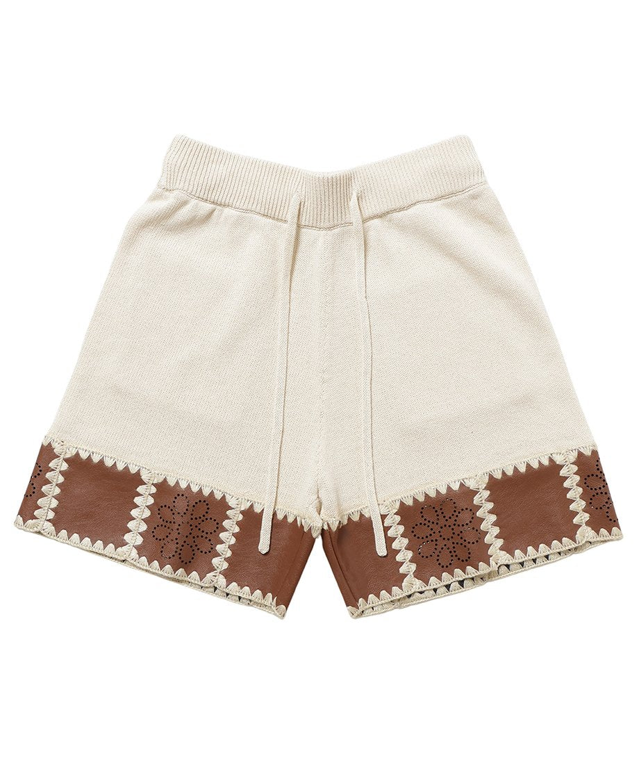vegan leather/KNIT short pants_3