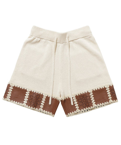 vegan leather/KNIT short pants_3