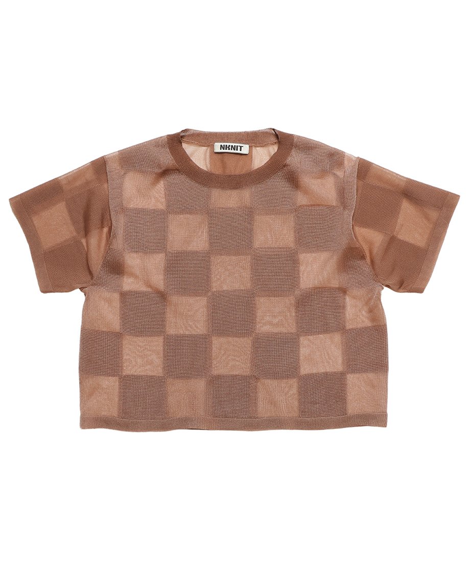 sheer checker pattern KNIT T-shirt_6